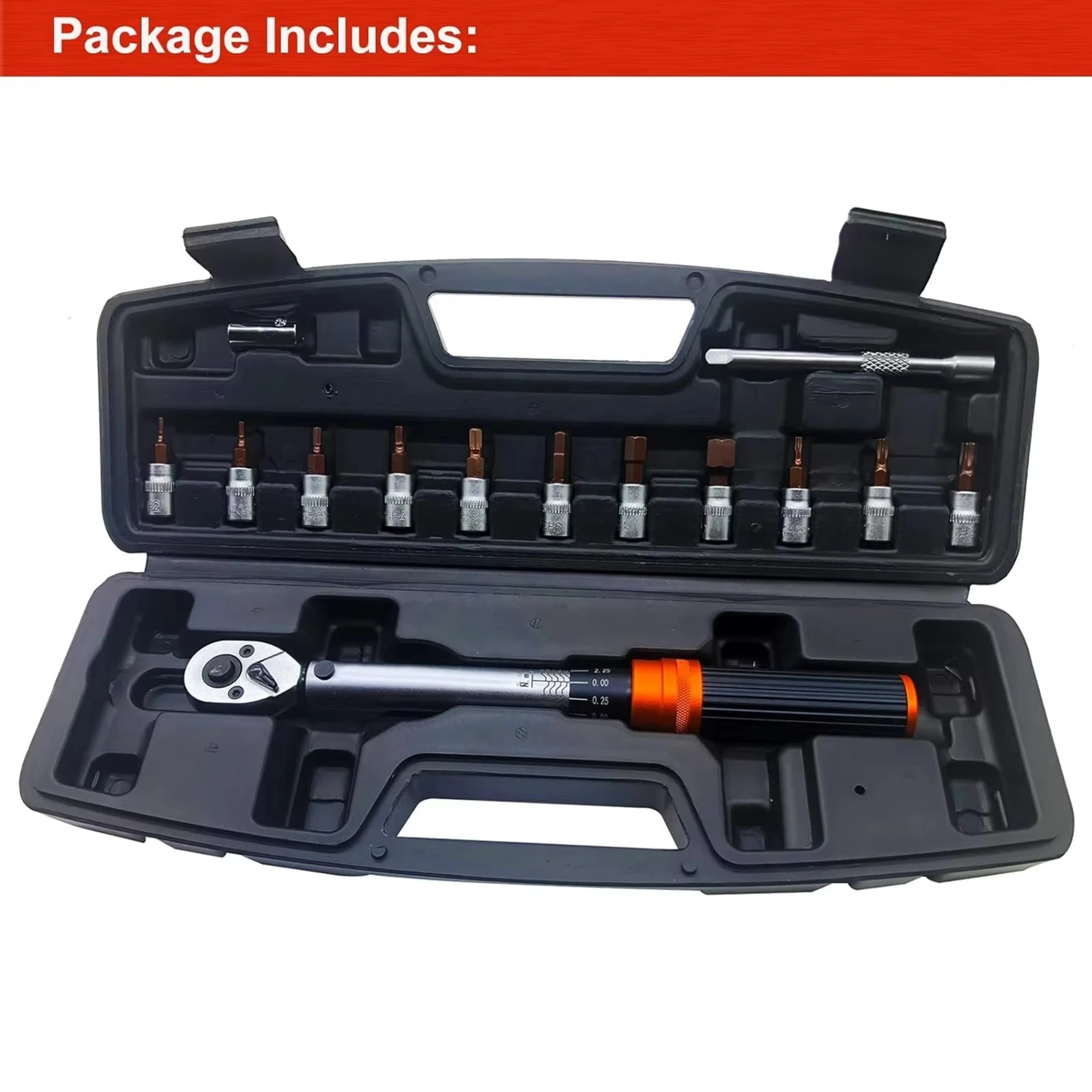 Bicycle Torque Wrench Set 5-25 Nm, 1/4 Inch Drive Click Torque Wrench Set with Dual Direction Adjustable 72 Tooth