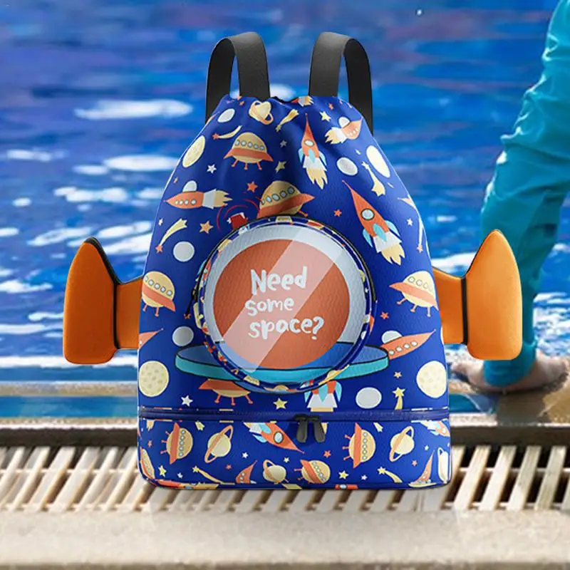 Portátil seco molhado separação crianças cordão saco de praia com compartimento sapato à prova dwaterproof água esporte natação mochila para crianças