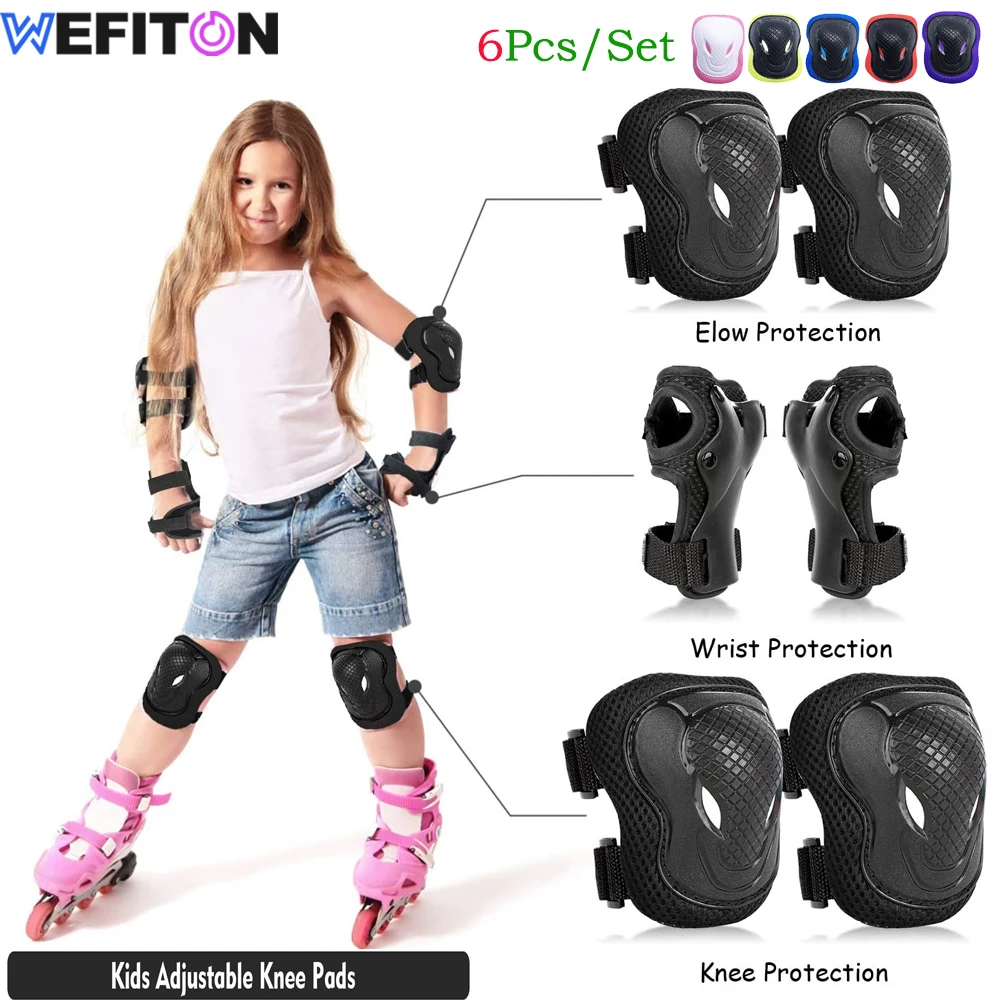 

6 шт./компл. комплект защитного снаряжения для молодежи/взрослых, детские наколенники, налокотники, защита запястий, комплект защитного снаряжения 6 в 1 для занятий спортом