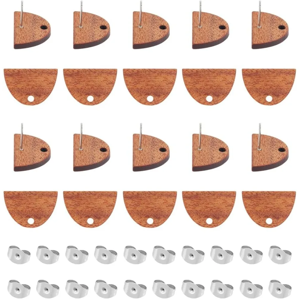 20 Pairs Walnut Wood Stud Earring Findings Half Round Vintage Walnut Wood DIY Stud Earrings Wood Earring Accessories Walnut