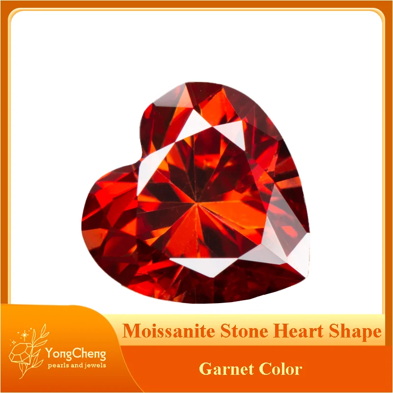 

Moissanite Stone Garnet Color Heart Cutting Gemstones Lab Grown Advanced Jewelry Making Materials Diamond with GRA Certificate