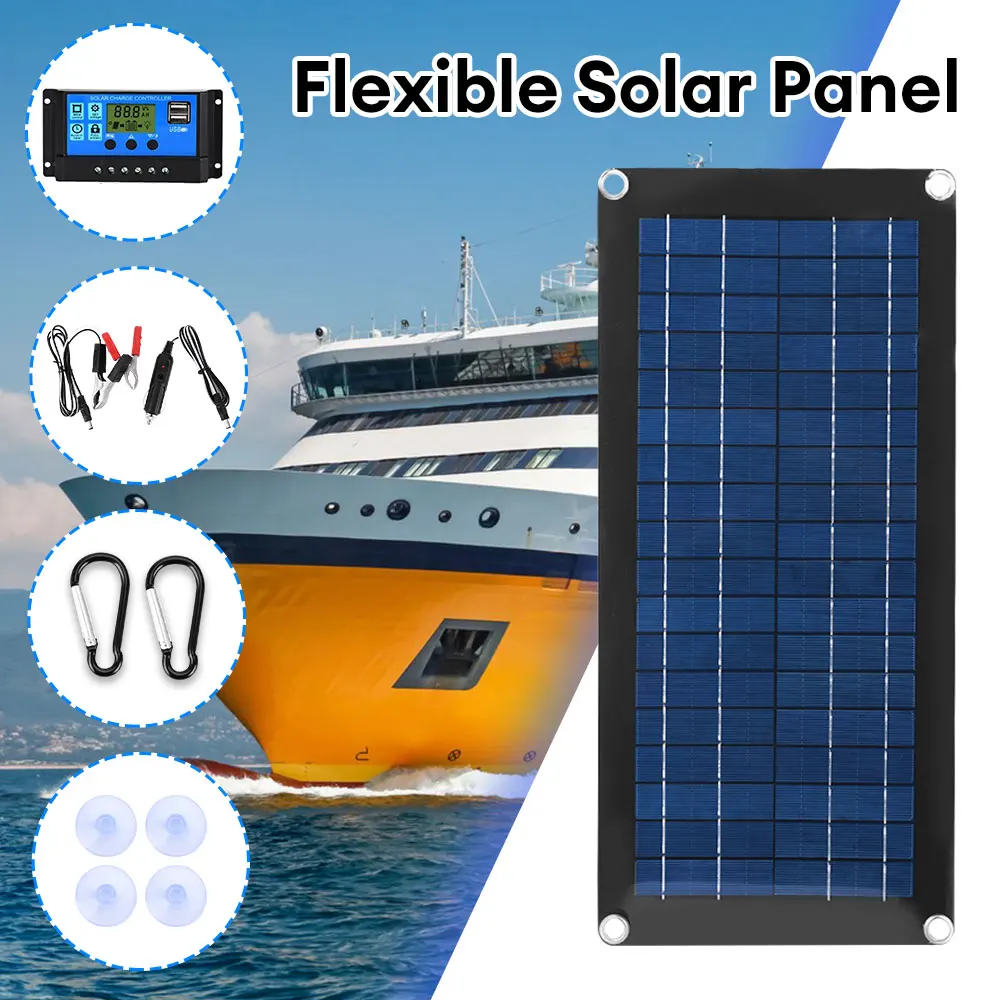 30W Flexible Solar Panel 12-18V Solar Power System with Controller for Home Camping Outdoor Battery Phone Charger Dual USB Port