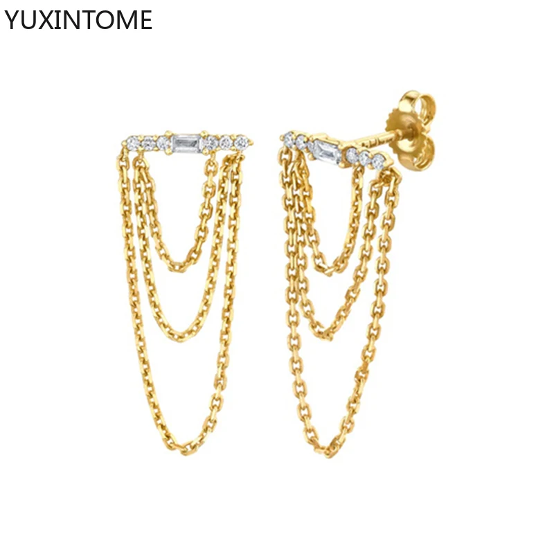 Women's 925 Silver Crystal Tassel Stud Earrings