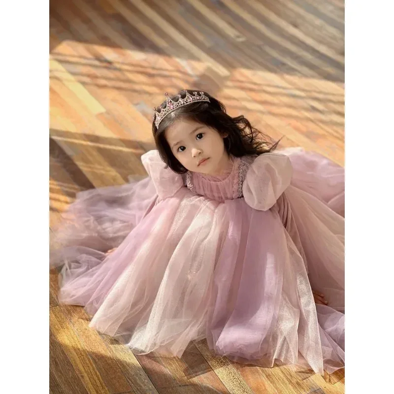 Rapunzel Princess Autumn/Winter Velvet Dress Halloween Carnival Fantasy Girl' Cosplay Dress Bubble Sleeves Birthday Dress