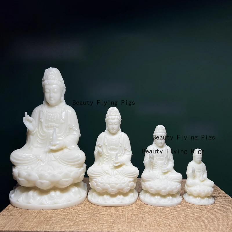 1pc Ivory Fruit Guanyin Bodhisattva Statue Sitting Lotus Guanyin Ornament Figure of The Buddha Home Decoration Feng Shui