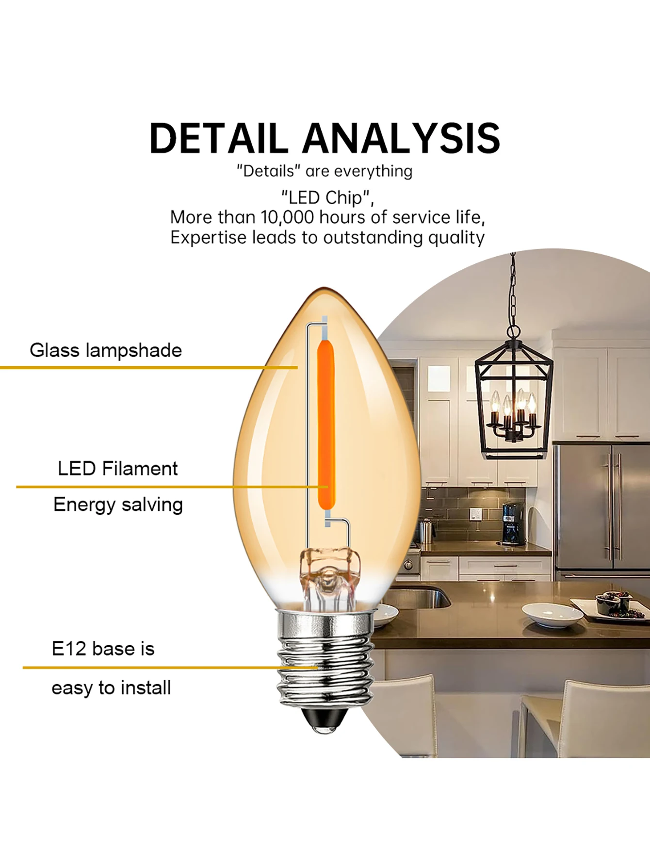 Ampoule LED C7, bougie de veilleuse 0.5W, lueur ambre 5W, remplacement in347 E12 ci-après, veilleuse à filament LED