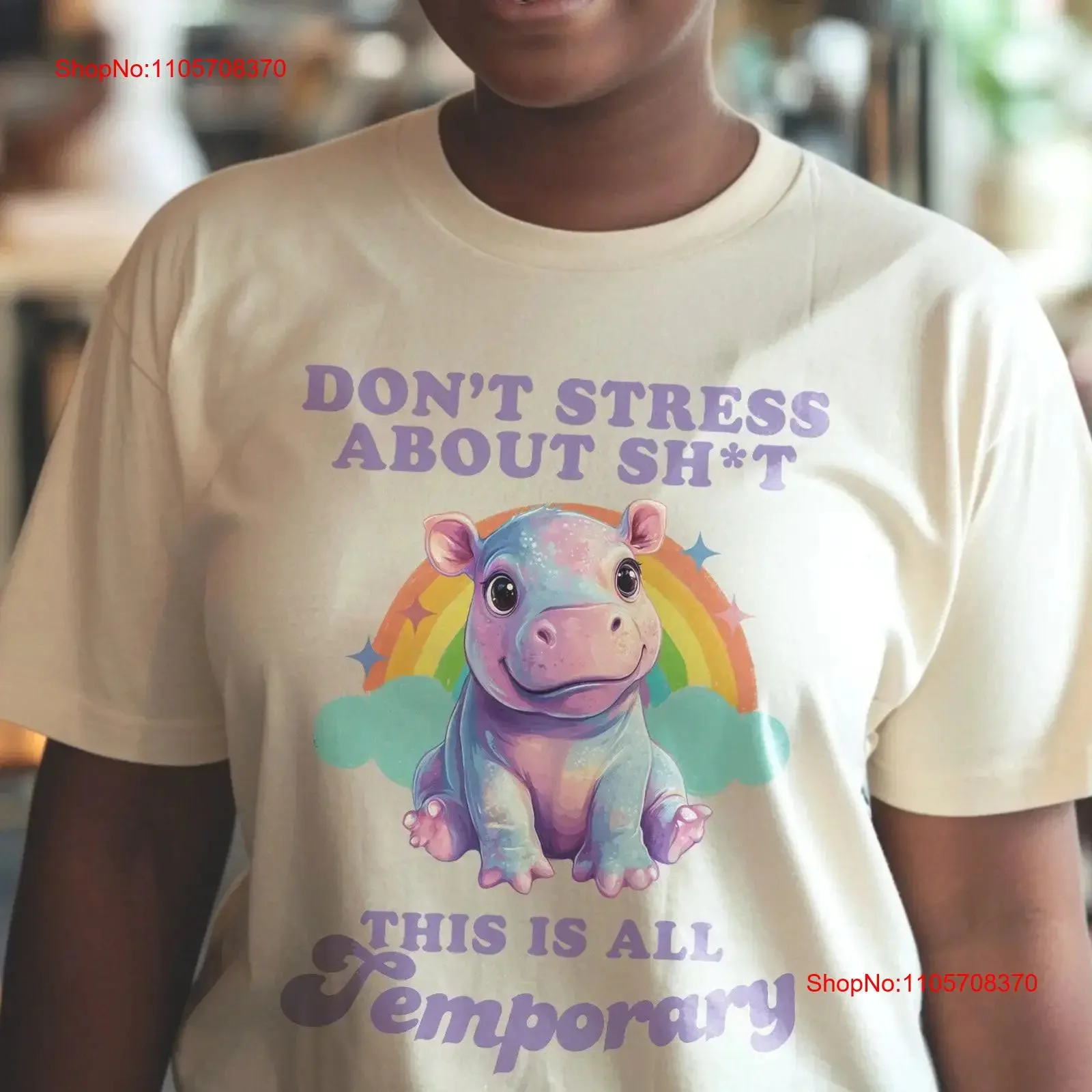 Moo Deng Cute Dont Stress About It Rainbow T Shirt Animal Lover Social Club Pygmy Pork For Her vintage Washed Stretched