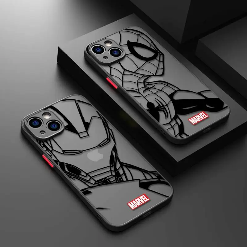 Matte Phone Case for iPhone 15 14 Pro 13 12 11 XS Max Mini XR X 7 8 6 6S Plus Clear Cover Marvel Ironman Spiderman