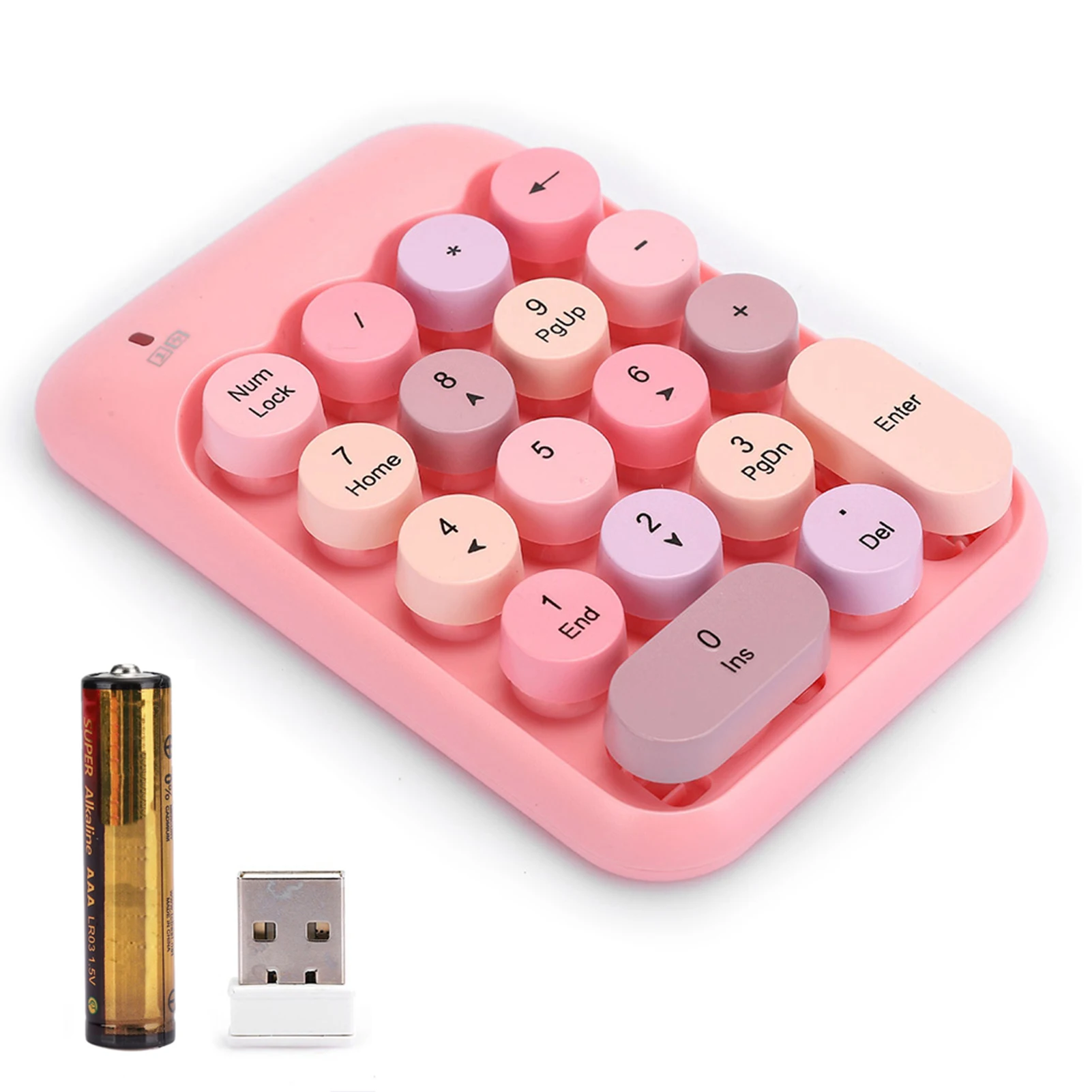 Teclado Numérico Inalámbrico Universal Mini 2.4G, Teclado Numérico con Tapas Redondas Coloridas Vintage, Resistente al Agua, 18 Teclas, para Contabilidad Financiera