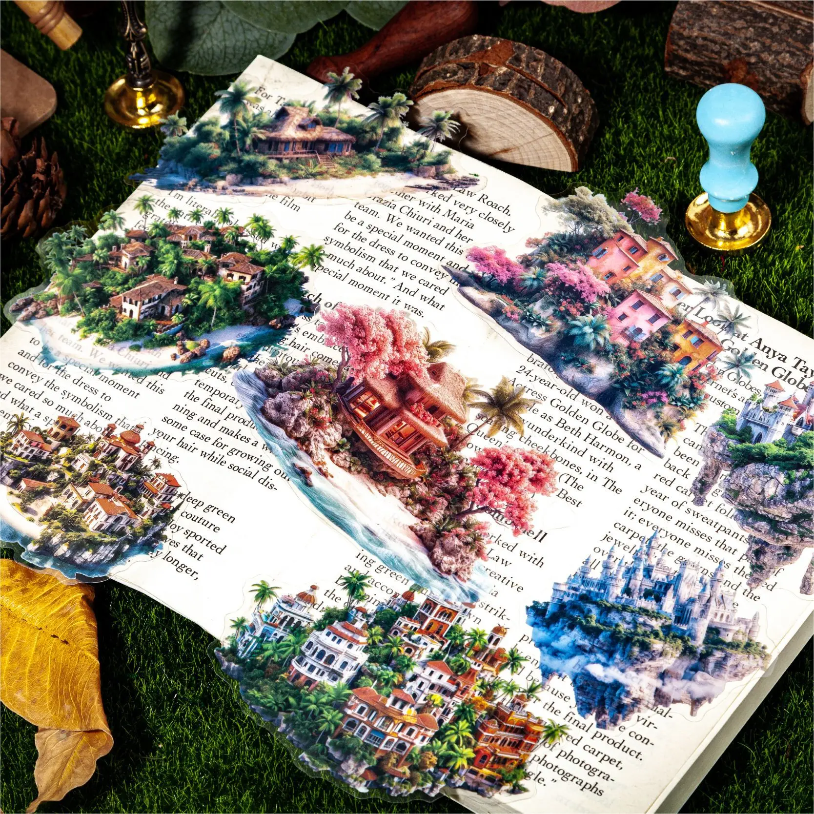 12 Pcs/pack Island Series Decorative Sticker Retro Dream Castle Collage Scrapbooking Label Diy Diary Album Journal Planner