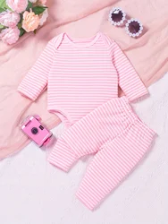 2pcs Infant & Toddler's 100% Cotton Comfy Set, Long Sleeve Bodysuit & Pants, Baby Girl's Clothes