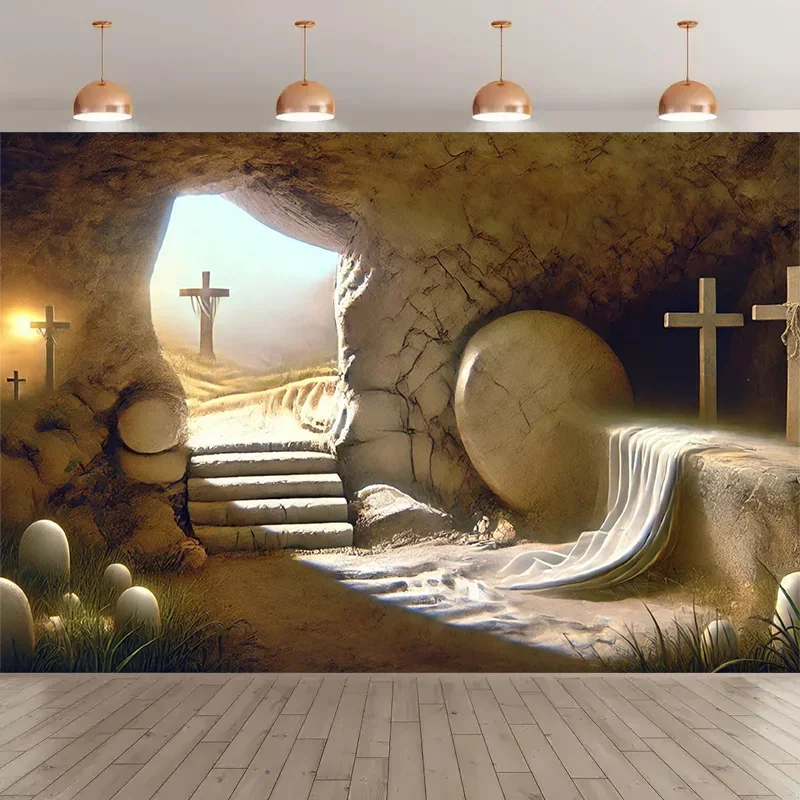 1 pièce, bannière de fête sur le thème de la résurrection de Jésus, diverses bannières décoratives pour célébrer les festivals,., polyesteryzb