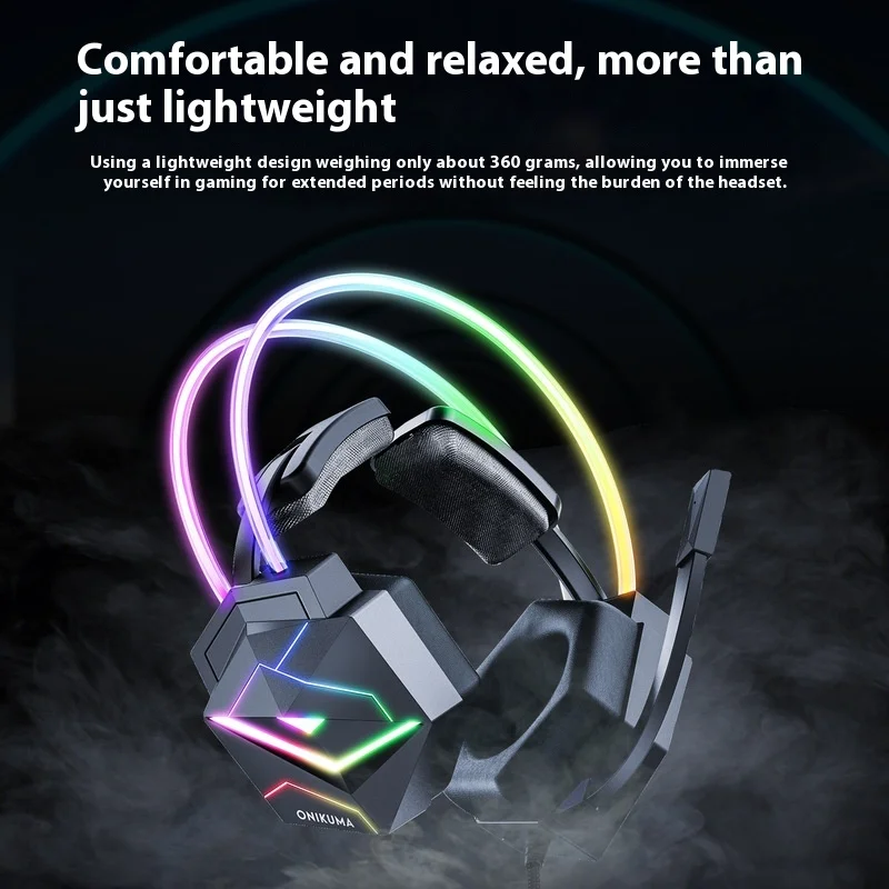 Onikuma X20 سماعة الألعاب السلكية مع Rgb لألعاب الكمبيوتر المحمول المكتبية أغطية الرأس نمط عالمي مناسب للصوت والفيديو المحمول #3