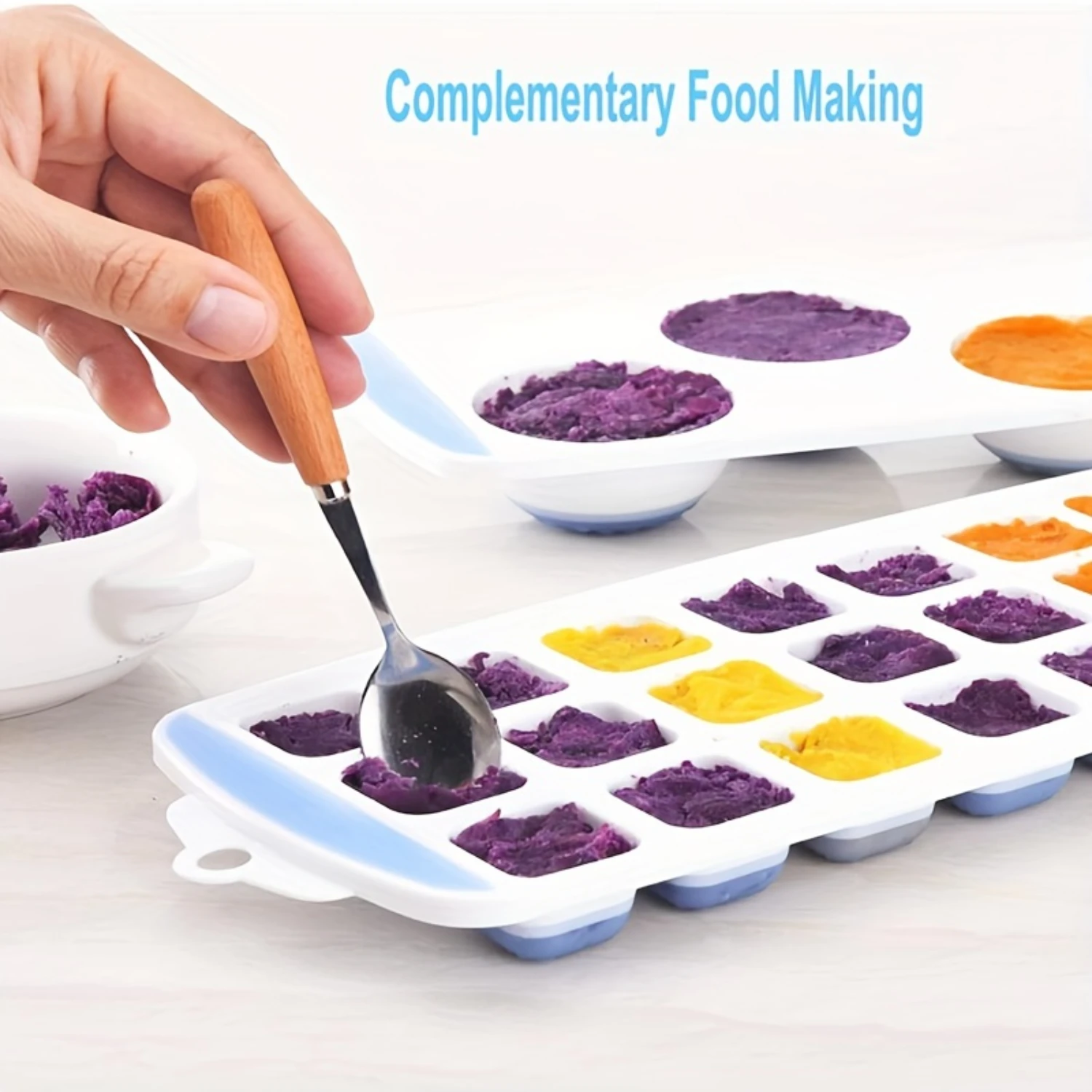 21 그리드 아이스 큐브 트레이 식품 보충 상자 용 뚜껑이있는 식품 등급 실리콘 아이스크림 몰드