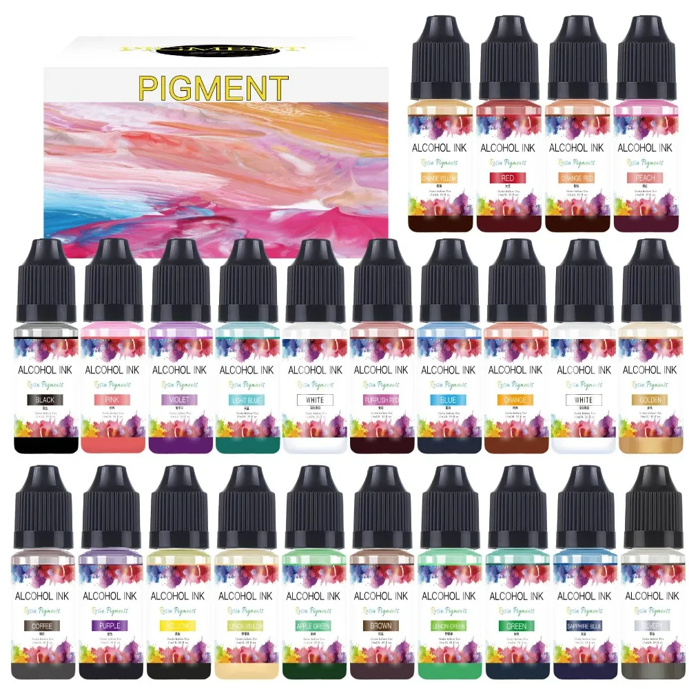 24PCS Epoxy Resin Pigment Kit Candle Dye Liquid Coloran Art Ink Alcohol Liquid Colorant Diffusion Pigment DIY Epoxy Resin Mold