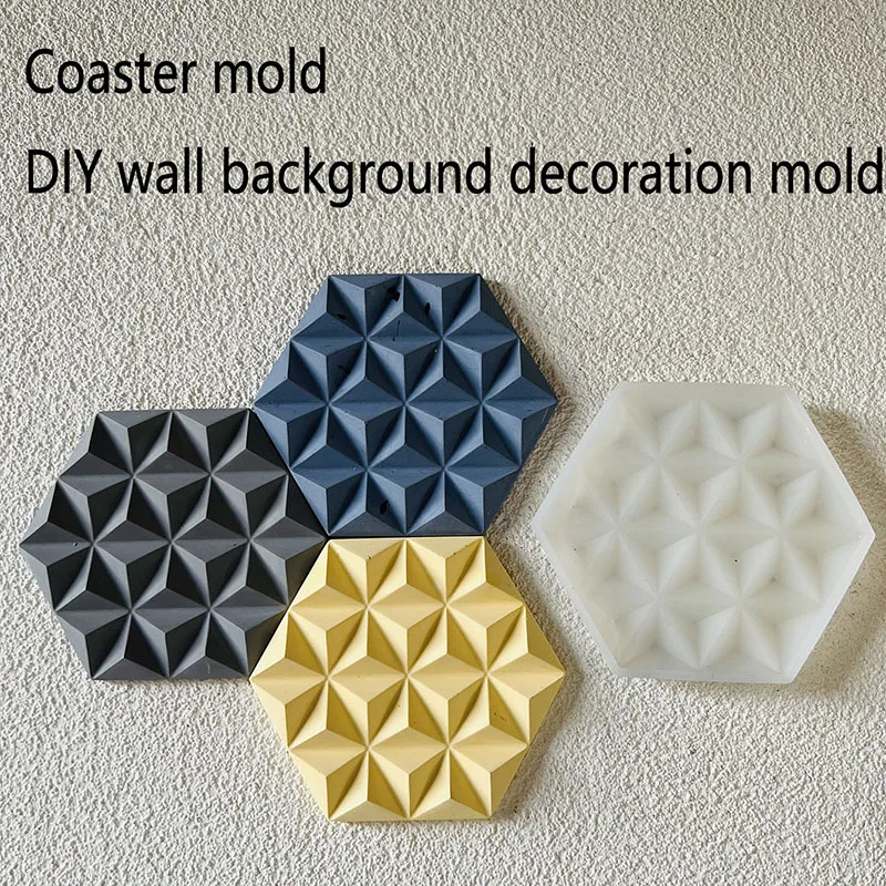 2pcs/Set Geometric Coaster Cement Mold Hexagonal Wall Tile Background Gypsum Silicone Mold DIY Wall Decor Clay Resin Mold