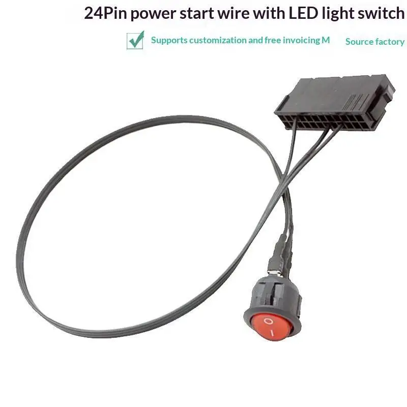 52cm Cable Copper Tin Wire 24-Pin Female ATX PSU PC Power Supply Starter Tester Start Up Jumper with ON/OFF Switch