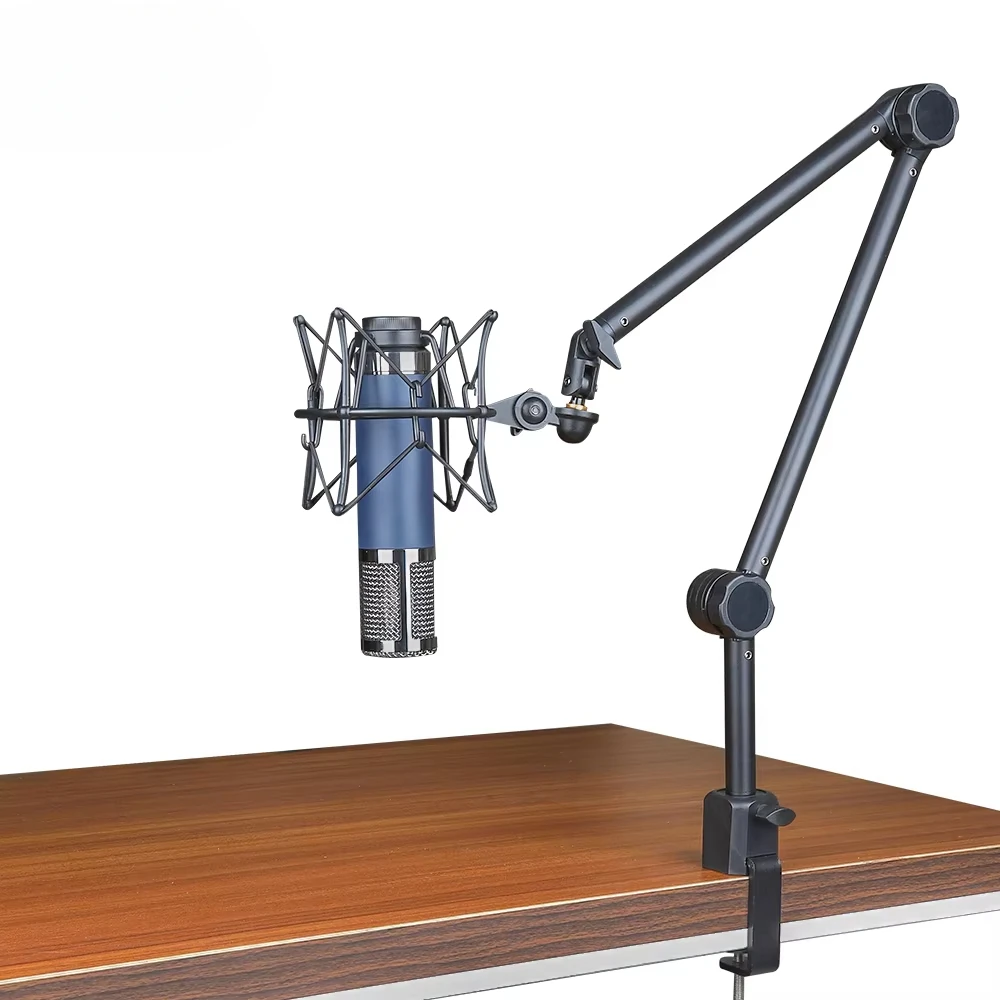 Microphone Stand Extendable Metal Suspension Scissor Arm Stand Phone Camera Fill Light Desktop Mic Clip Holder Tripod