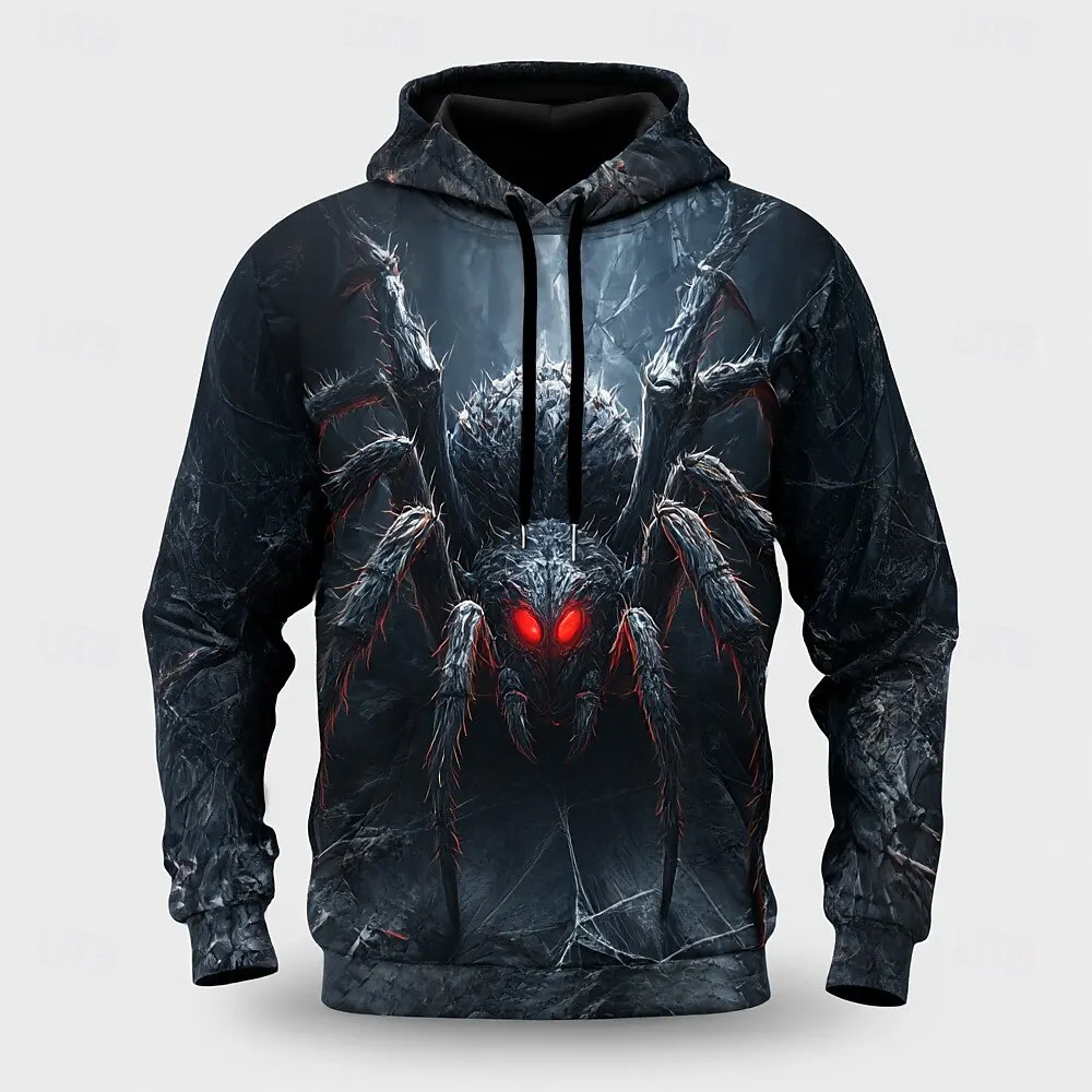 

Creative Design 3D Print Spider Graphic Men's Hoodie Gothic Horror Longg Sleeve Hooded Clothes Halloween Theme Casual Sweatshirt