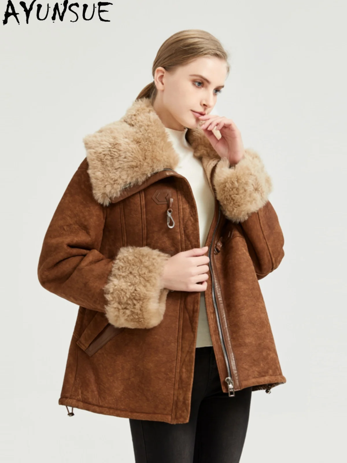 AYUNSUE 2025 veste en peau de mouton femme 100% veste en cuir de fourrure d'agneau naturelle pour femmes vêtements veste de fourrure de haute qualité Abrigo Mujer