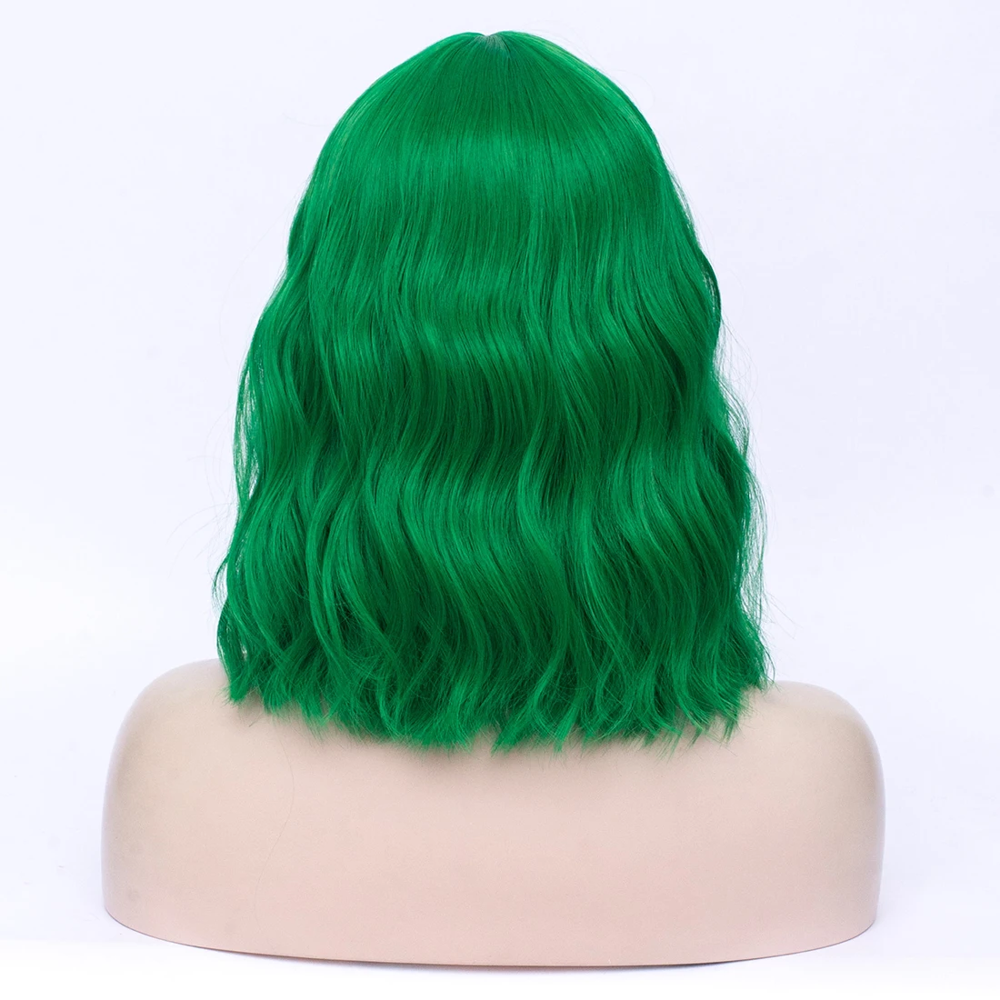 12 Inch Short Synthetic Bob Green Wig with Bangs for Women Natural Looking Wig for Daily Cosplay Use