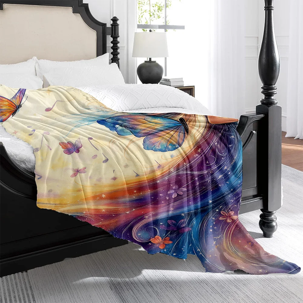 1pc Enchanted Fairy & Butterfly Print Plush Blanket - Queen-Sized-Like Luxury Bedspread, Soft Quilted-like Texture, All-Season