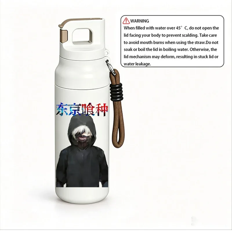 Tokyo Ghoul Anime Stainless Steel Insulated Water Bottle 580ml One Touch Open Lid with Lanyard