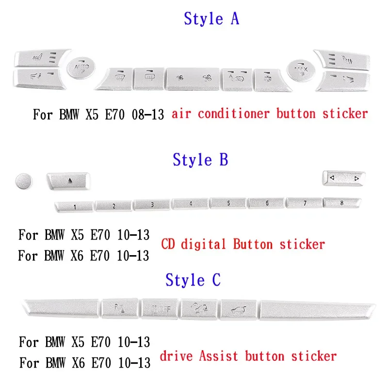 For BMW X5 E70 X6 E71 2008-2013 Aluminum alloy Car Driving assistance CD digital Air conditioner button sticker Car Accessories