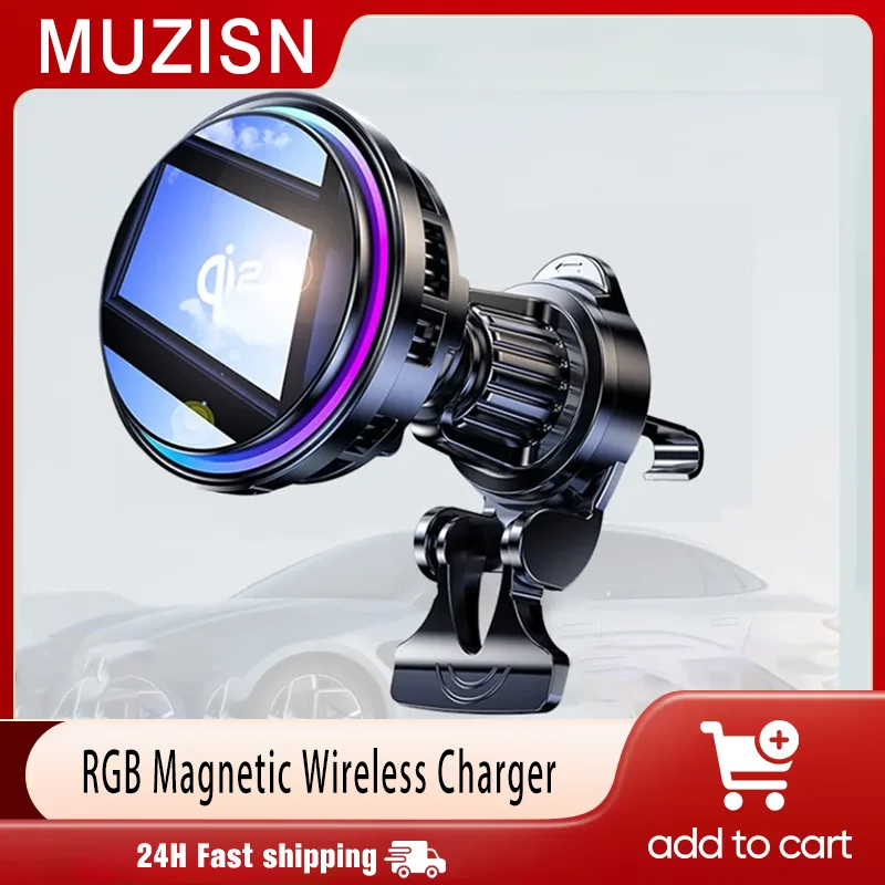 

Magnetic Wireless Fast Charging Radiator Car Charger Phone Holder QI2 Ice Cooling RGB Tempered Glass For Magsafe iPhone 12-16