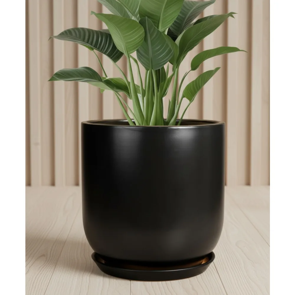 

12-дюймовый большой керамический горшок с дренажным отверстием и блюдцем - современный цветочный горшок для дома и улицы для домашних садовых растений