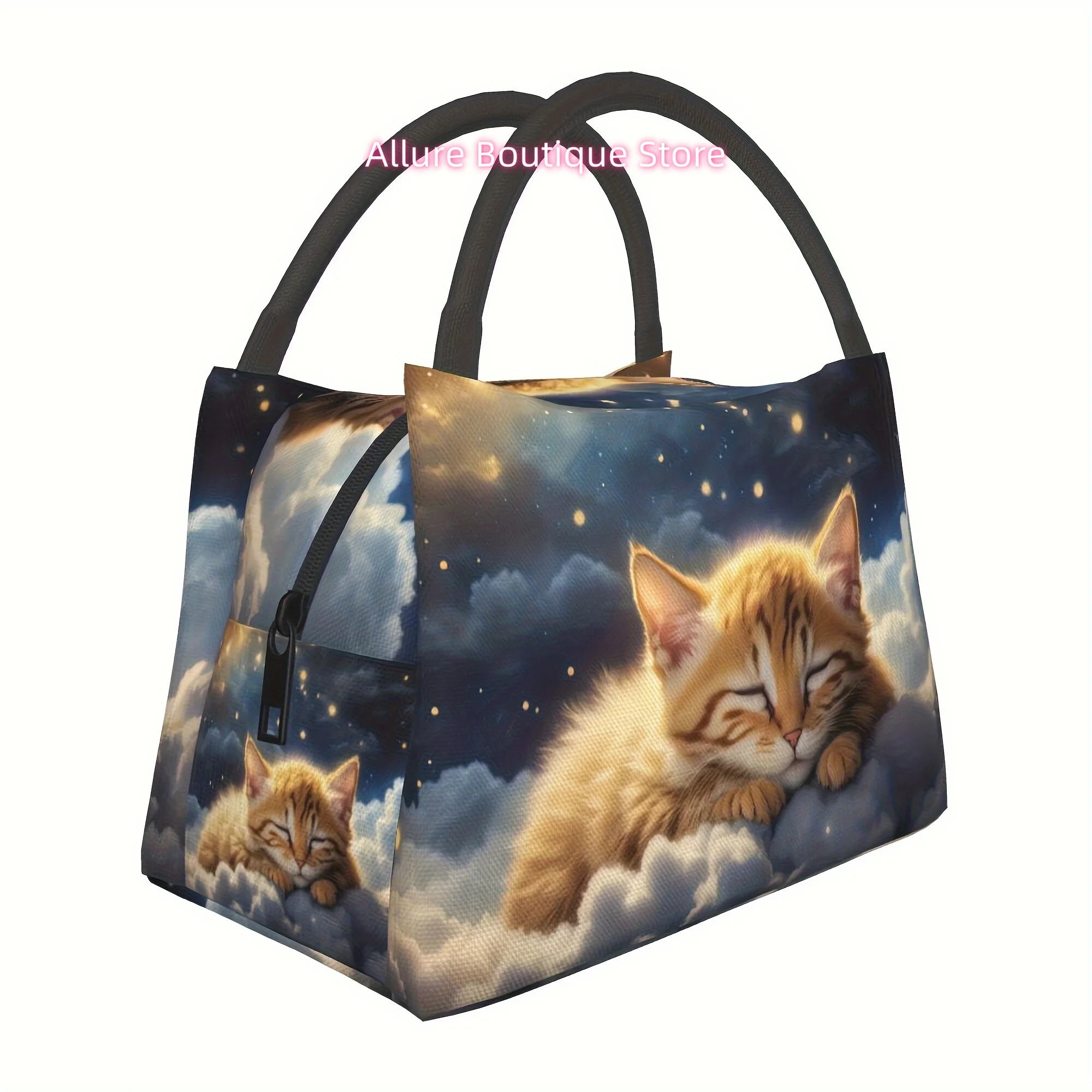 A Reusable Cooler Bag Featuring a Small Cat on a Cloud, Perfect for Camping, Picnics, And Beach Outings. Suitable for Home, Rest
