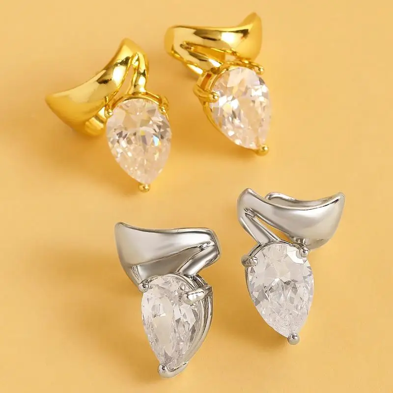 Glossy Water Drop Zircon Ear Cuff Clip On Earrings Non-Piercing Delicate Jewelry for Women Anniversary Gift