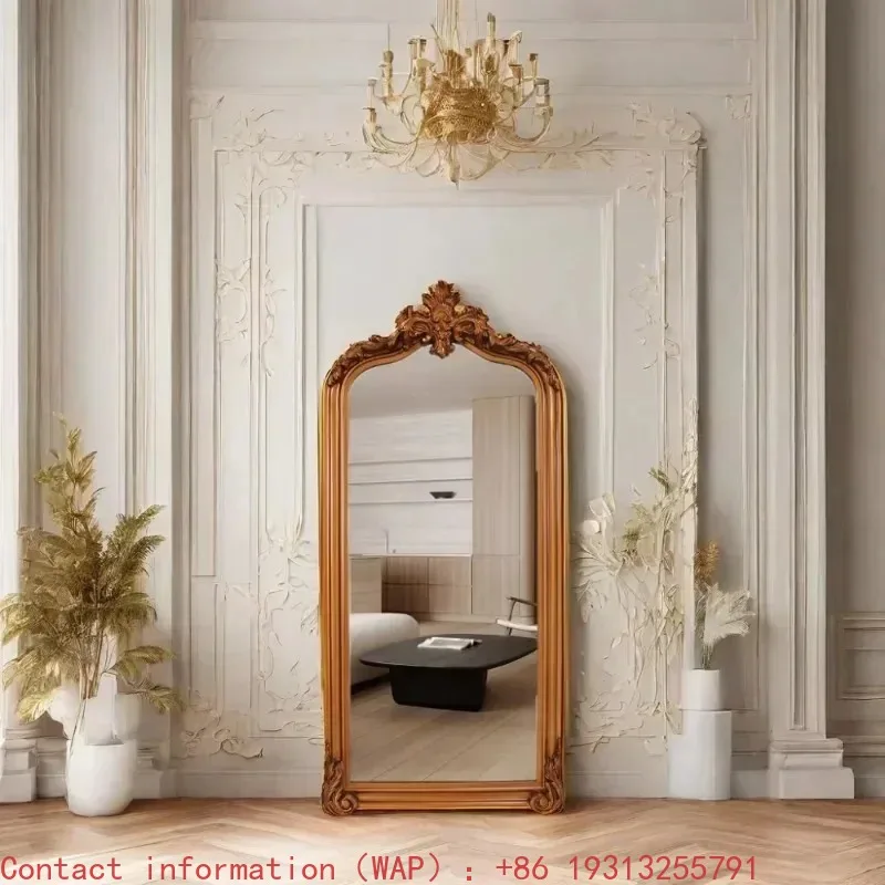 

【Best-selling】arch Wooden Framed Large Antique Carved Full Length Long Body Dressing Bedroom Living Roorm Decor Wall Mirror