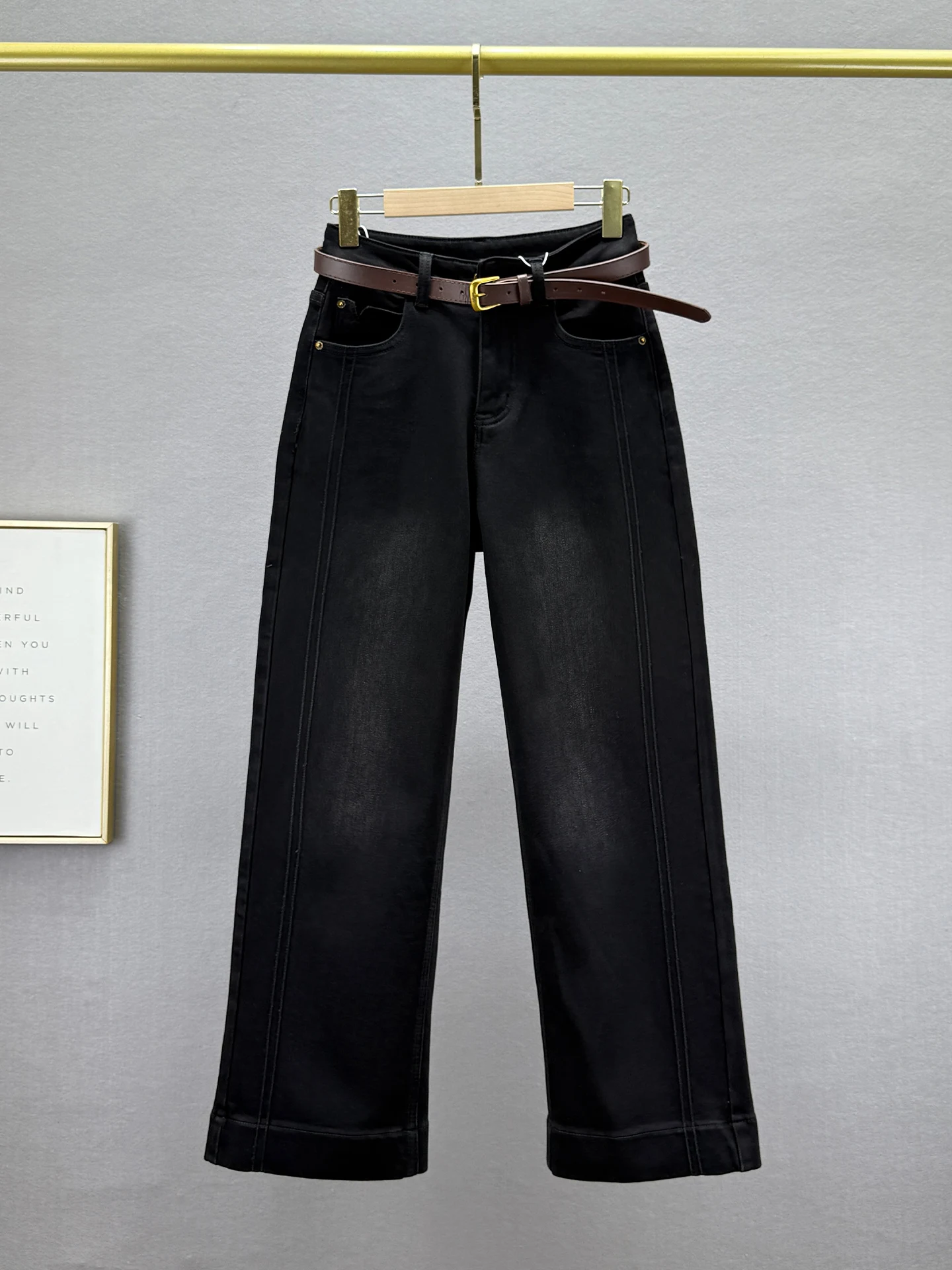 

Fce Lined High Waist Loose Fit Slimming Vintage Bla Straight Leg Jeans Women's Winter New Sle Comfortable Warm Cotton ...