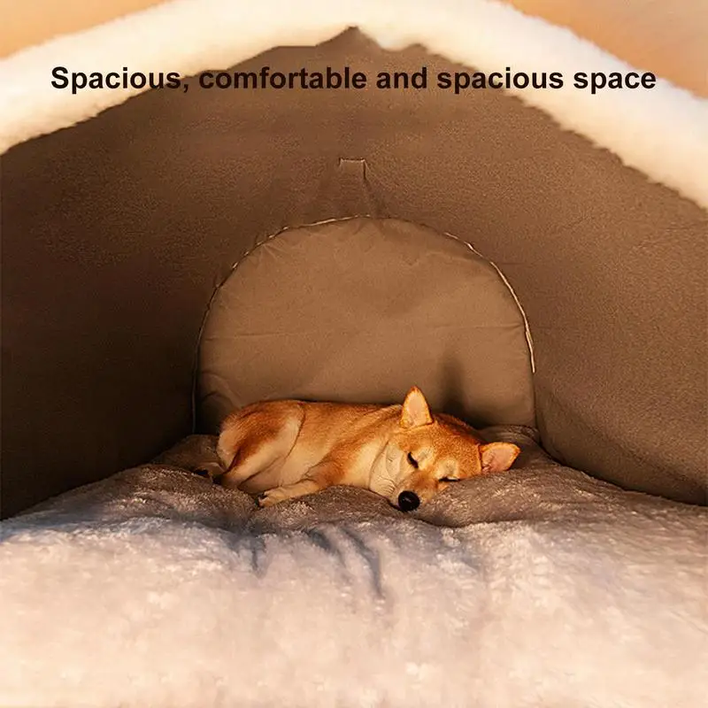 Dog Cave 2 in 1 Detachable Covered Cat Bed with Ball Pendant Cat Hideaway House, Warm Washable Cozy Dog Beds for Large Dogs