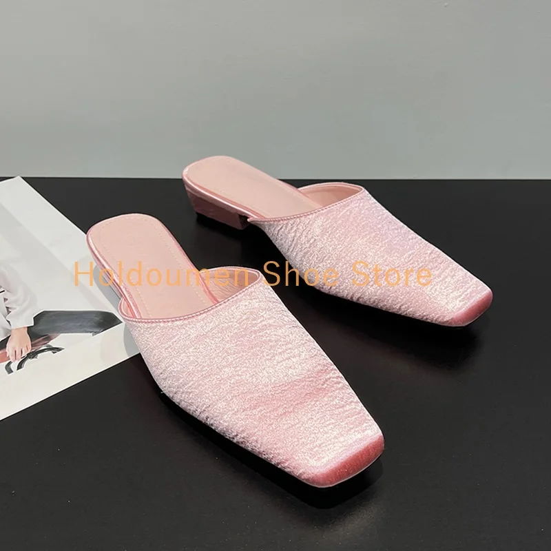 

Multicolor Silk Satin Wrapped Small Square Toe Casual Versatile Slippers Concise Flat Slingback Slip On Autumn Fashion Shoes
