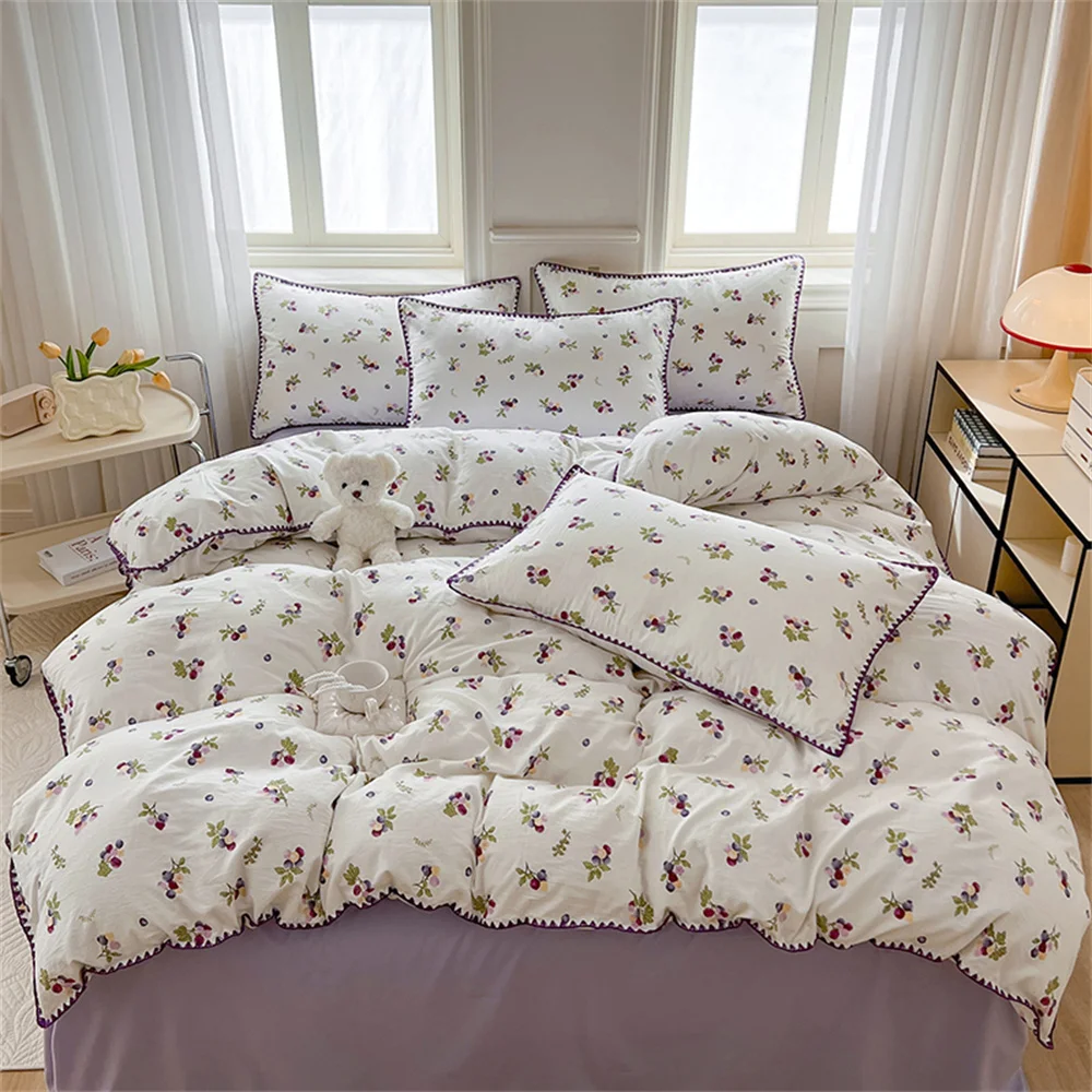 Imagem -02 - Conjunto de Cama de Algodão Lavado para Adultos e Crianças Lençol Roxo e Uva Capa de Edredão Fronha Pristine Têxteis-lar Peças