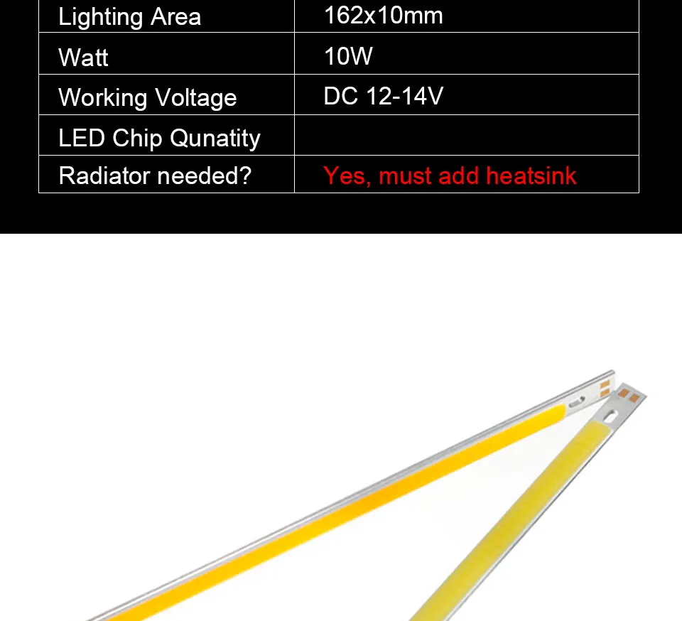 5pcs 200x10mm DC 12V COB LED Bar Light Strip 20cm 10W Blue Green Red Warm Cool White Color 200mm 12V COB Bulb LED Chip for DIY