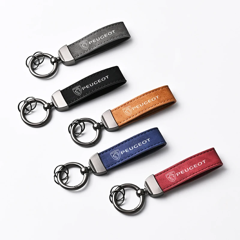 Leather Car Keychain Key Ring Pendant Buckle Gift For Peugeot 408 4008 308 3008 Rifter 5008 508 2008 208 RCZ 407 108 Accessories