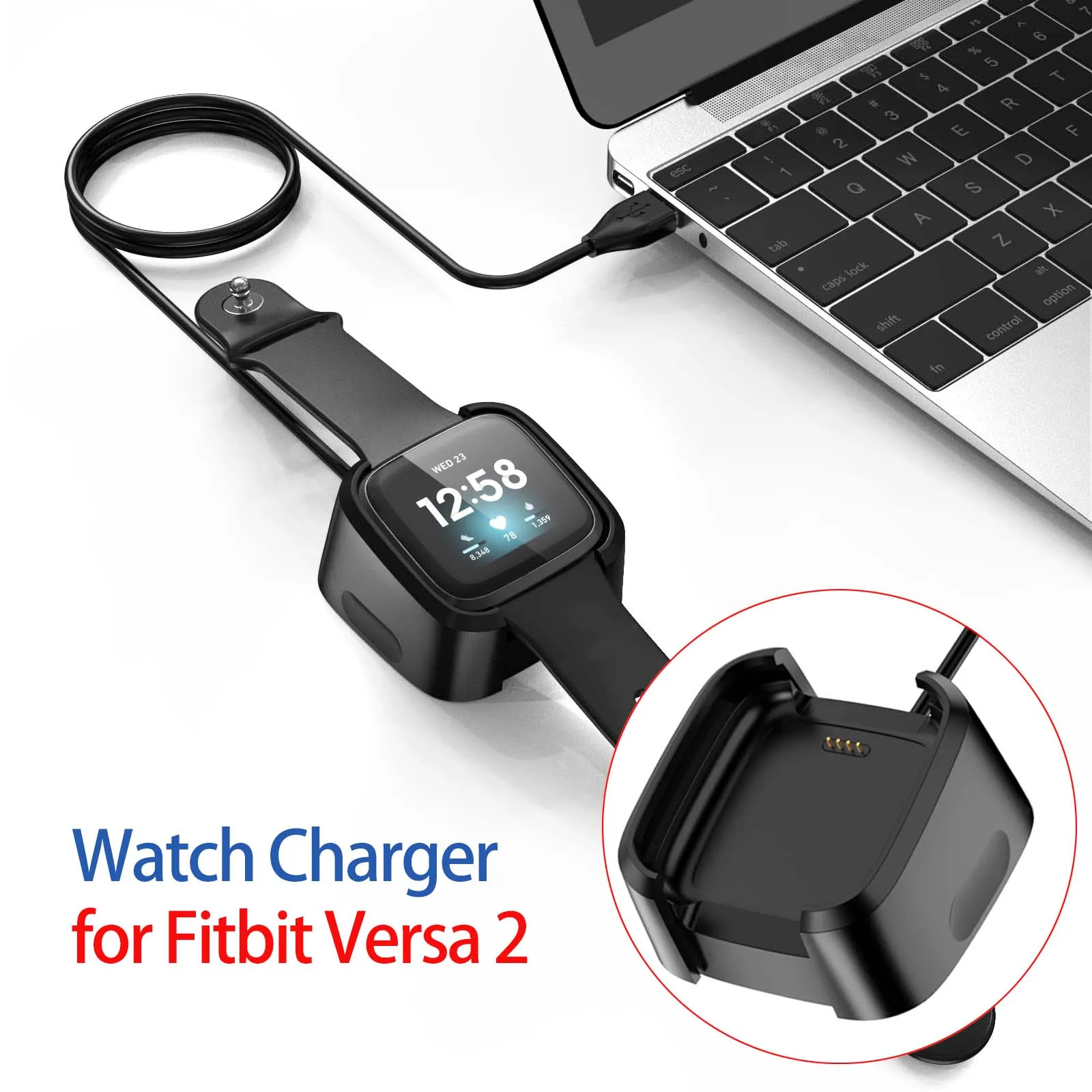 USB Charger for Fitbit Versa 2 Charger Dock Replacement Smartwatch Charging Cable Stand(not for Versa/Versa Lite/Versa Se)