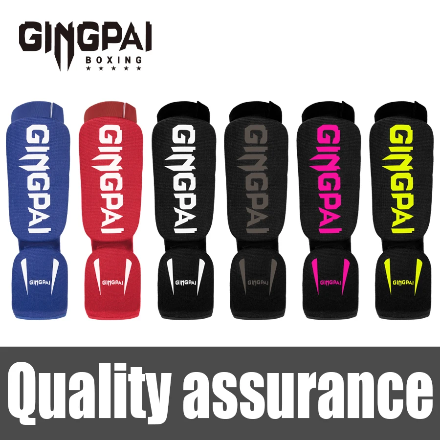 GINGPAI Cotton Boxing Shin Guards MMA Instep Ankle Protector Foot Protection TKD Kickboxing Pad Muaythai Training Leg Support