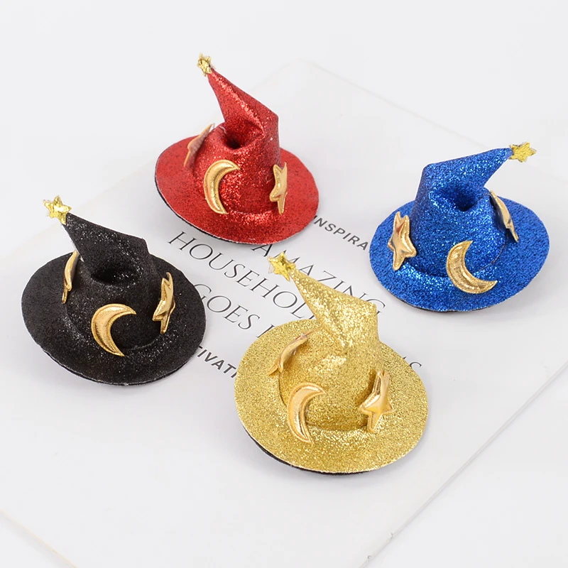 1Pc Halloween Witch Hat Hair Clip Mini Star Moon Witch Cap Hairpin Headdress Halloween Party Costume Headwear Hair Accessories