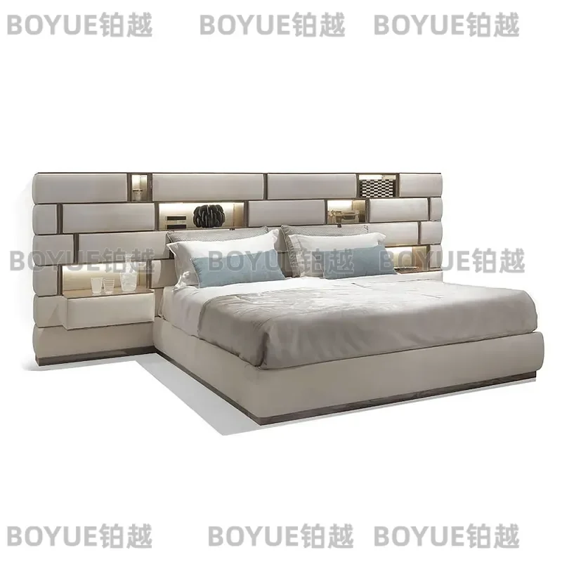 Luxury Modern Meter Bed Light Beige Double Master Bedroom Furniture Adult Visionnaire Style Platform Frame Home Decor