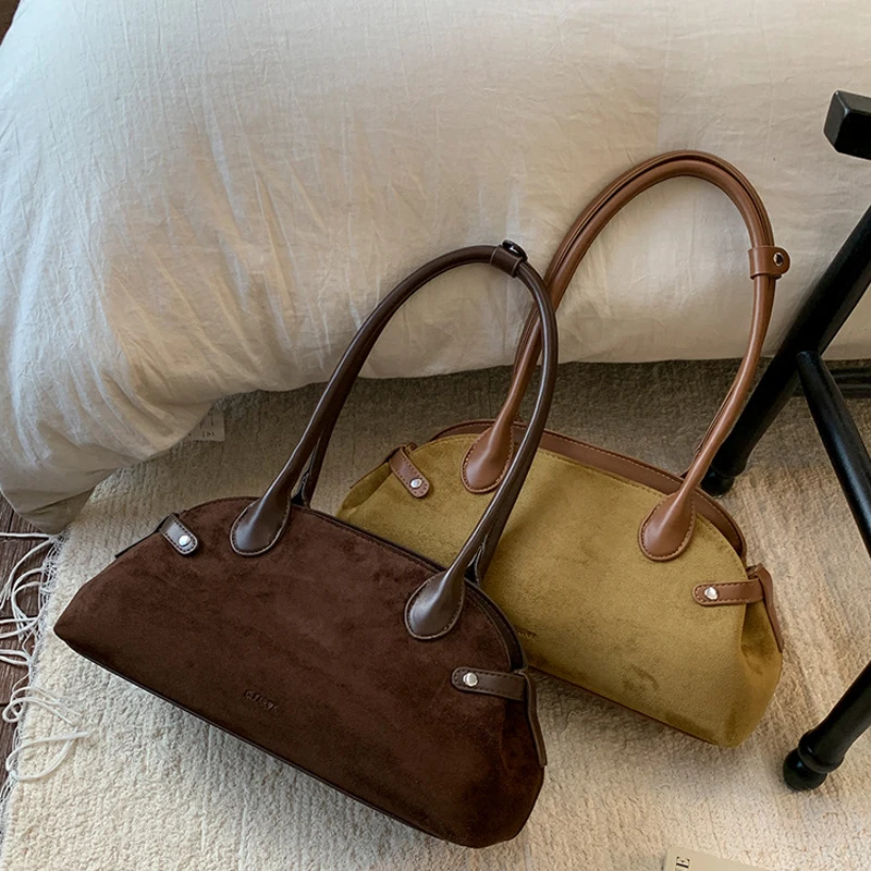 

Popular Portable Pillow-shaped Bag For Women Suede Elongated Bag Versatile Oblong Handbag Compact Shoulder Bag Underarm Bag