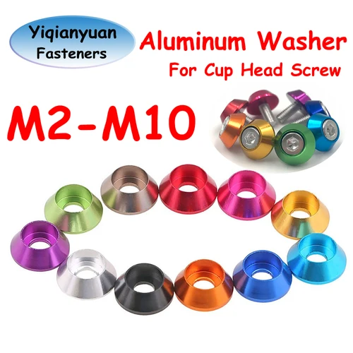 Yiqianyuan Arandelas de aleación de aluminio para tapa de cabeza, arandela de junta de tornillo, accesorios de coche RC Multicolor M2 M2.5 M3 M4 M5 M6 M8 M10