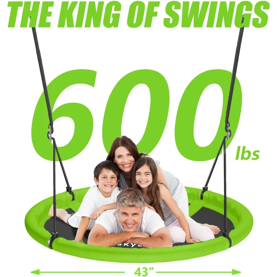 43 "จานรอง Swing สําหรับกลางแจ้งทนทานผ้า Textilene เหล็กชุบสังกะสีกรอบ 600lbs ความจุปรับเชือกสีเขียว