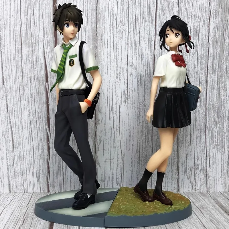

23cm 2pcs/set Your Name PVC Action Figure Tachibana Taki Miyamizu Mitsuha School Uniform Kiminonawa Collection Model