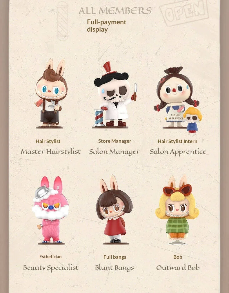 Original POPMART Labubu Retro Friseursalon Blind Box Actionfigur Sammlerstück Schreibtischdekoration Auto-Ornament Geburtstagsüberraschungsgeschenk – Detail 14