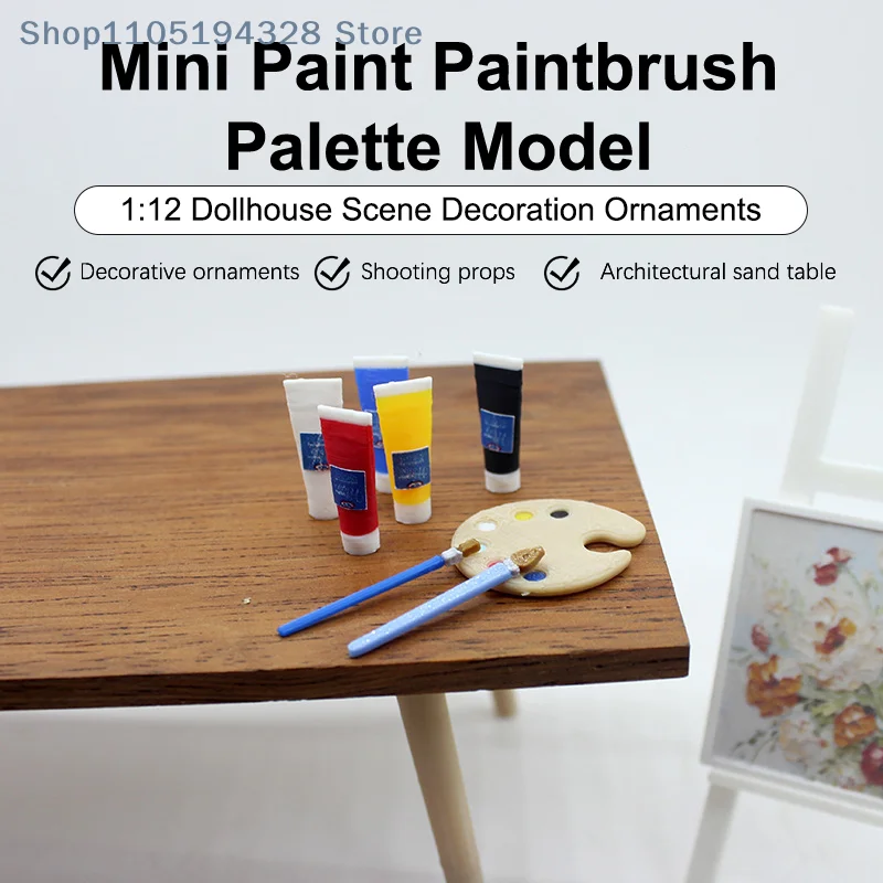 [YA]1/12 Dollhouse Mini Pigment Tube Paint Brush Palette Model Dollhouse Draw Room Art Supplies Decor Dolls House Accessories