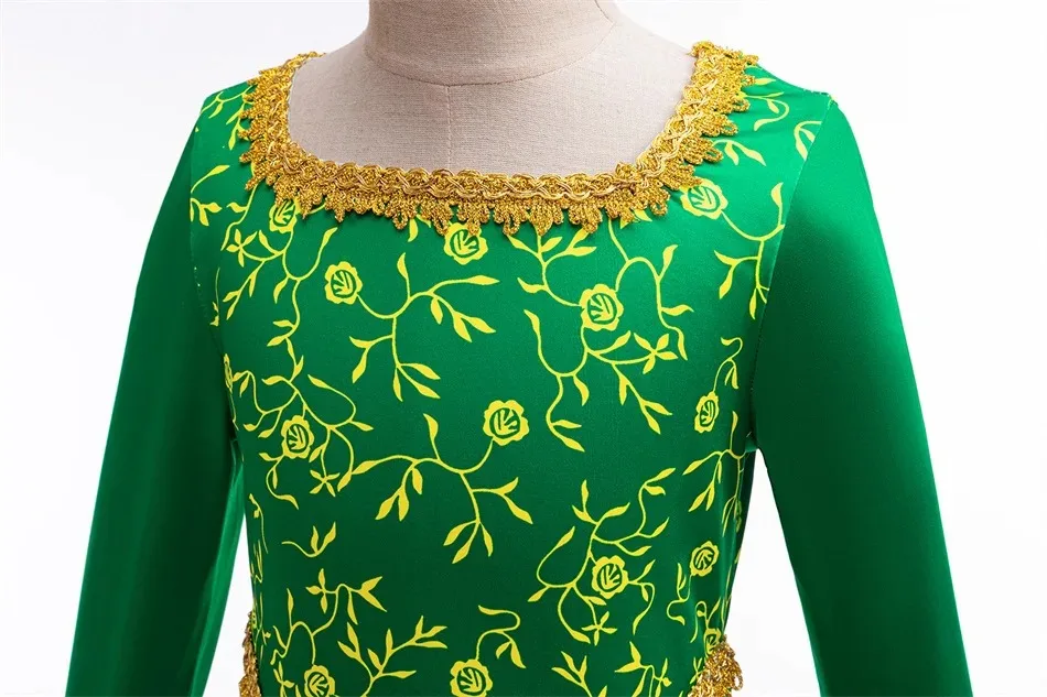 Anime Girls Princess Green Dress Fiona Dress Shrek Cosplay Costume Halloween Fancy Fantasy Party Suit Roleplay for Kids